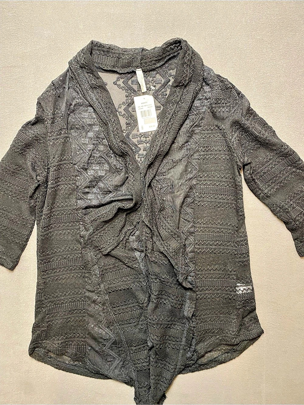 Vanty Black Open Front Open-Knit Cardigan Sweater Size Small NWT